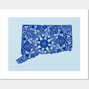 Blue Connecticut State Gift Mandala Yoga CT Art Posters and Art